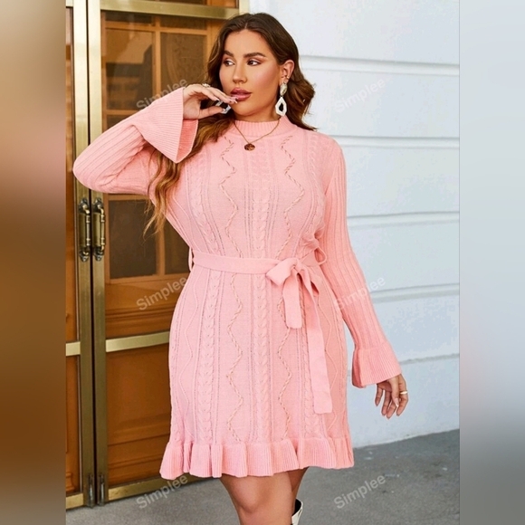 SHEIN Curve | Simplee Mock Neck Ruffle Hem Sweater Dress | Pink | 1XL | NWOT - Picture 5 of 11